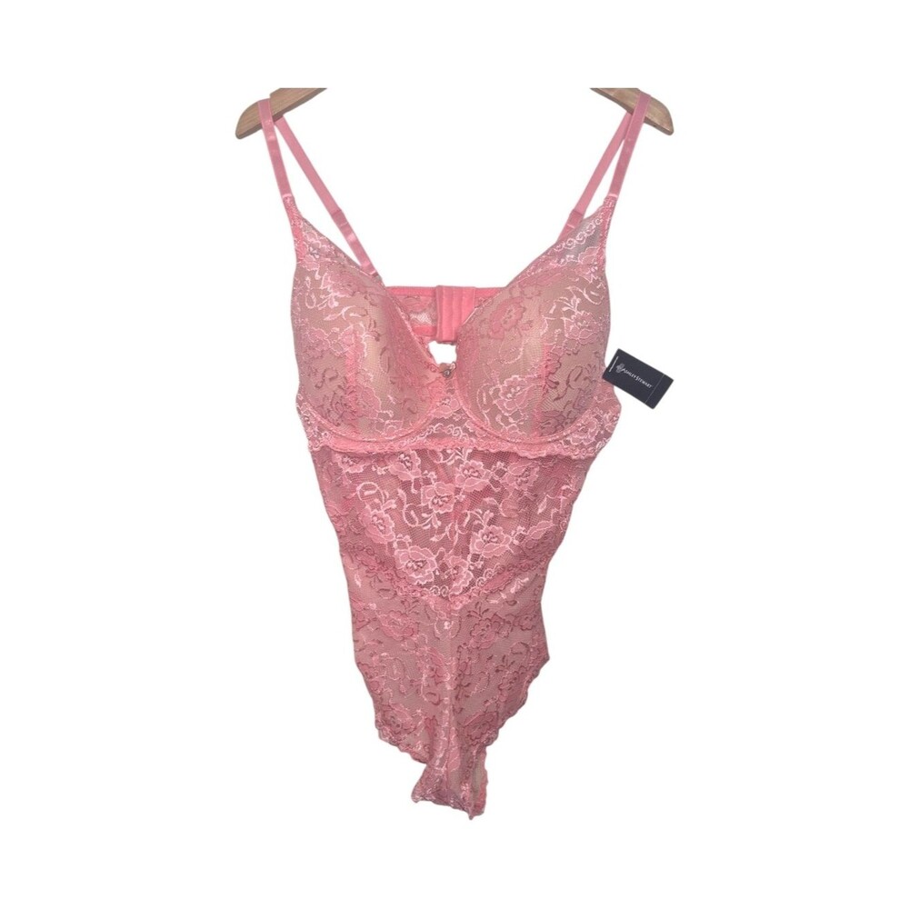 Ashley Stewart Pink Lace Underwire Lingerie Bodysuit Plus Size 2X NWT $39.50